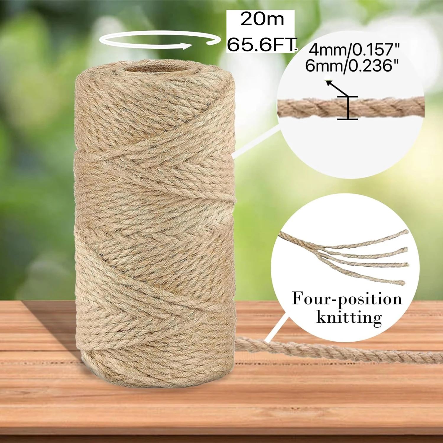 1pc 20m Natural Fringe Rope Yellow Rope (4/6mm Thick) Perfect For Cat Scratching Post, Garden Plants, Bundling and Hanging