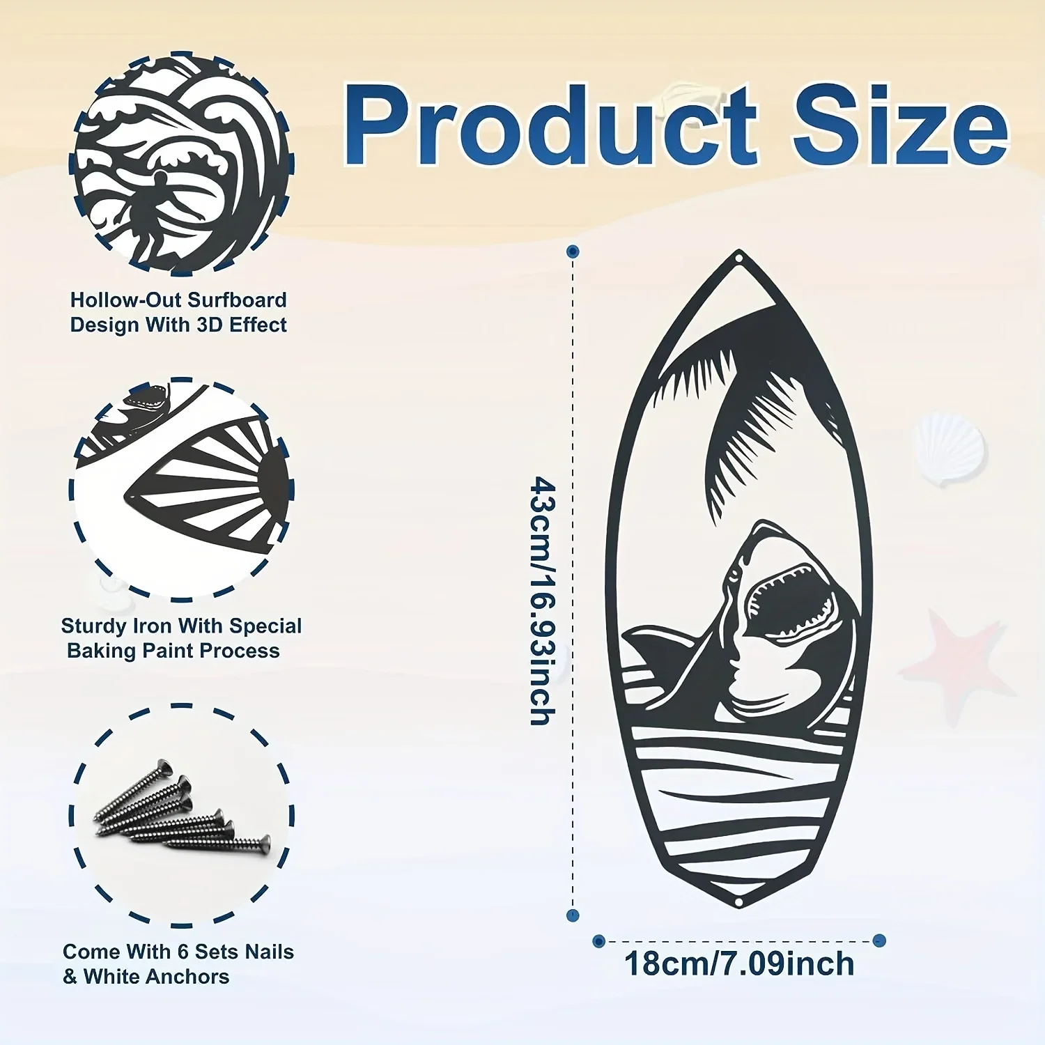 서핑보드 벽 조각 금속 공예 장식품, 해양 벽화, 금속 아트, 홈 장식, 벽 스티커, 세트당 4 개