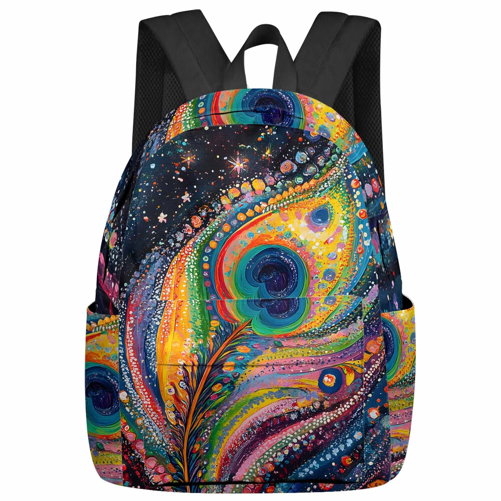 

Abstract Colorful Feather Backpack School Bags for Teenagers Students Laptop Bag Women's Casual Travel Backpack