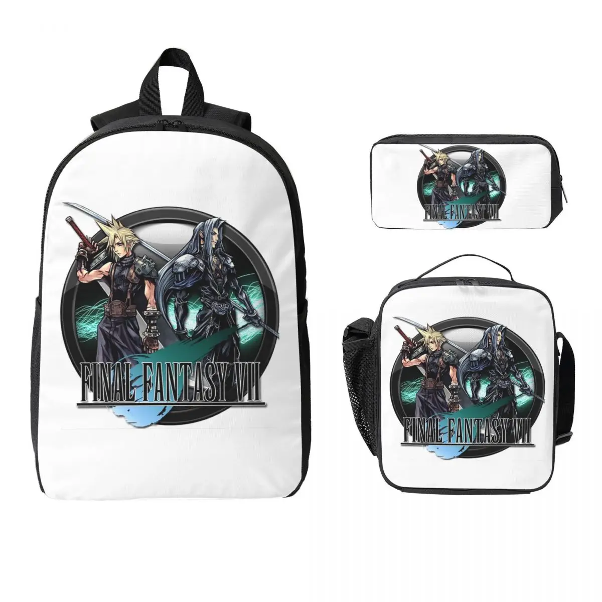 

Рюкзак Cloud Sephiroth Final Fantasy VII для мальчиков и девочек, сумка для книг, школьная сумка, сумки на плечо для ноутбука, изолированная сумка для обеда 3 шт., пенал
