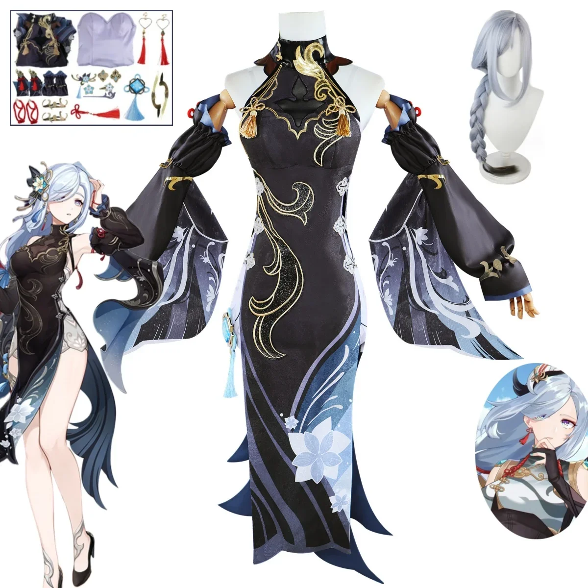 Game Genshin Impact Shenhe Kostum Cosplay Anime Costumes Halloween Carnival Party Set Performance Costumes Complete Set