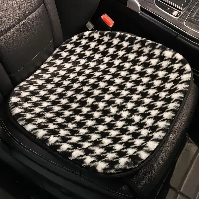 1pc Car Seat Cover, Houndstooth Car Seat Cushion Winter Plush Square Warm Car Front Seat Cover Mat, Rear Car Seat Cushions For C