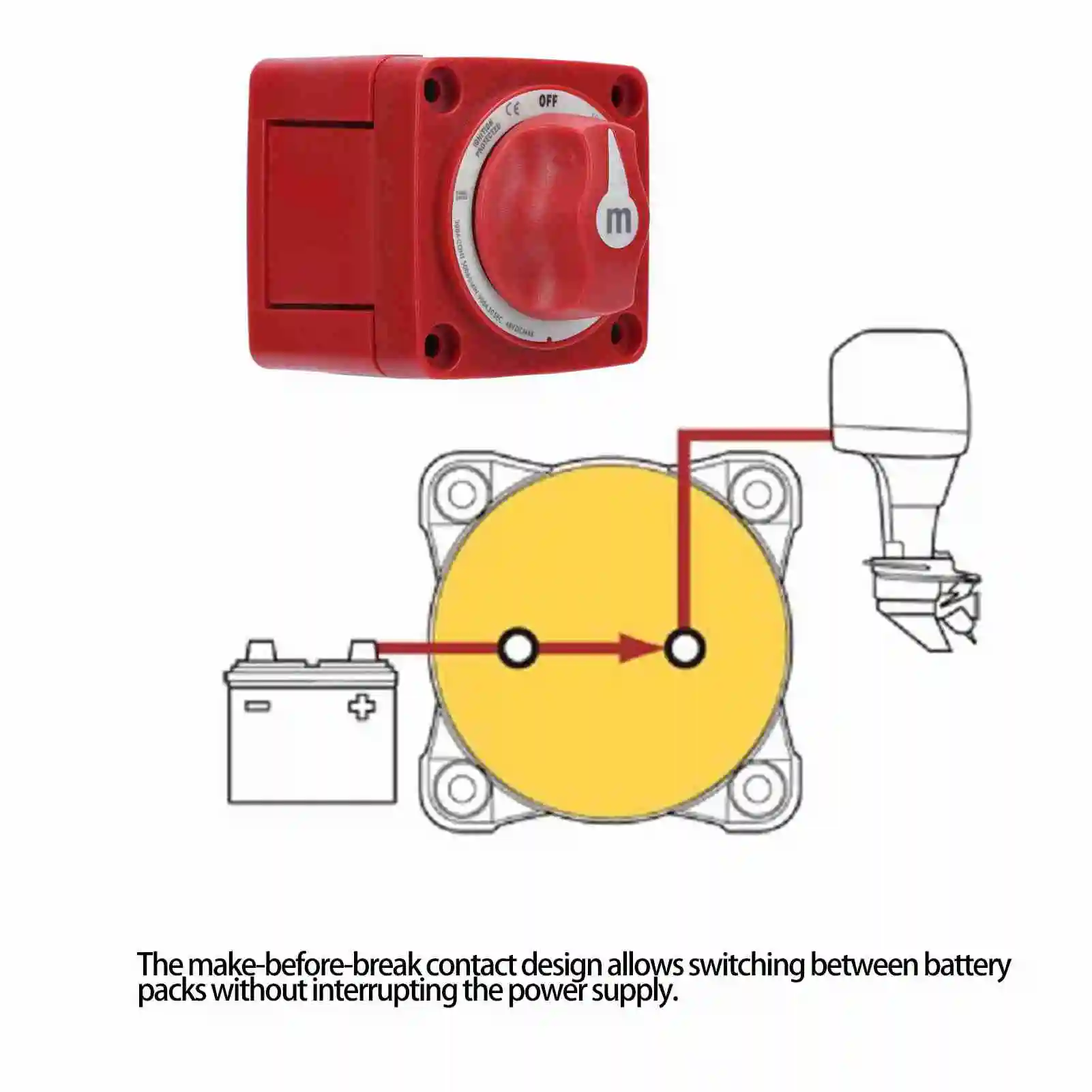 

Marine Master Switch Yacht Battery Switch Single Circuit 6006 M‑Series Hard‑Wearing for Marine Boat DC 12‑48V