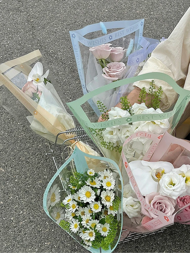 Valentine\'s Day Sweet English Letter Multi Bouquet Bag, Transparent Single Flower Bag, Floral Wrapping Paper, 50pcs