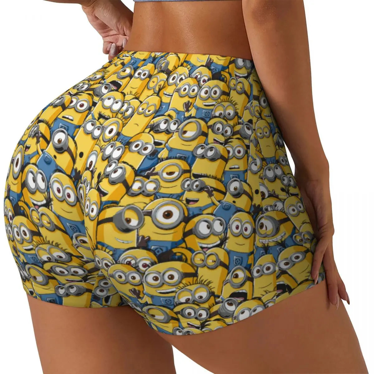 Custom Minions Anime Workout Volleyball Biker Shorts Women's Cartoon Minion Gym Yoga Shorts