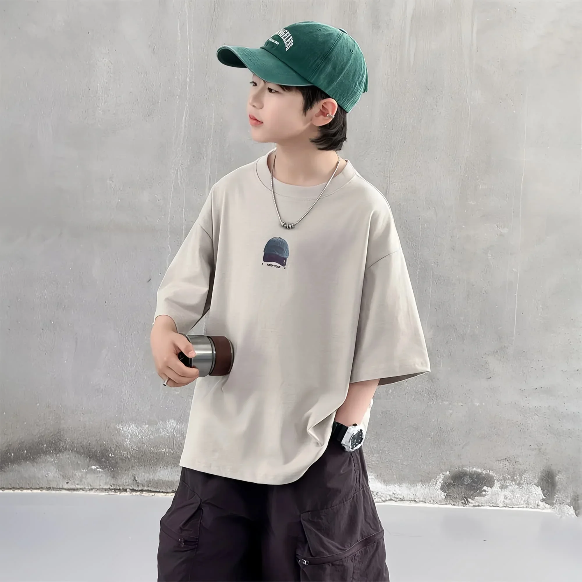Neues Sommer-Rundhals-T-Shirt - Hochwertiges, elegantes und luxuriöses Kurzarm-Oberteil aus reiner Baumwolle für Kinder – Detail 16