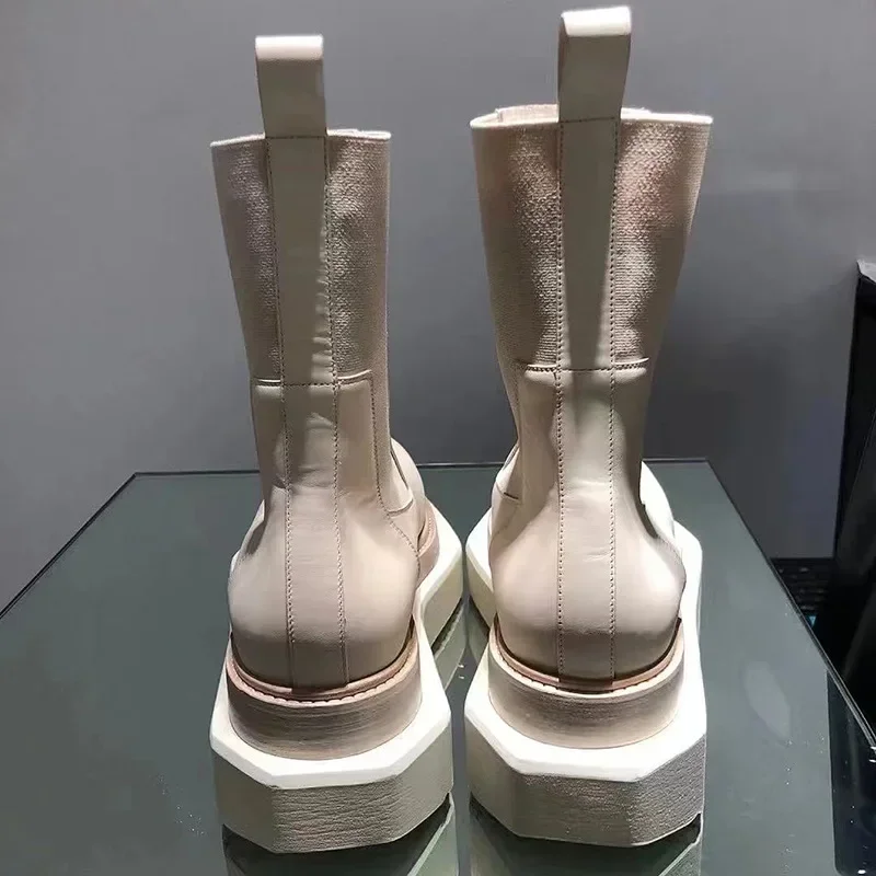 Botas Chelsea de cuero para hombre y mujer, botines de plataforma de suela gruesa, zapatos de motorista de moda urbana, zapatos de trabajo al aire