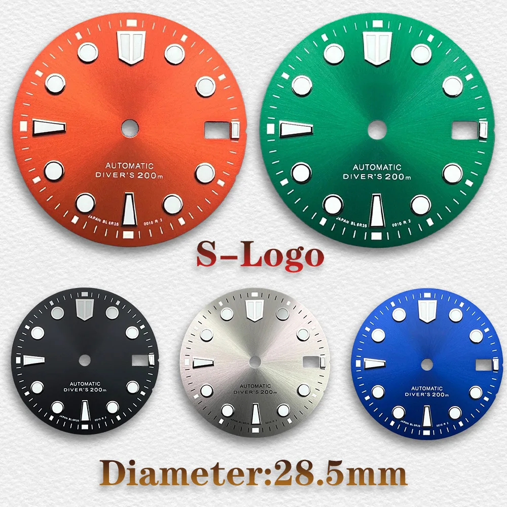 28.5mm NH35 Dial S Logo Sunray Dial Suitable For NH35/NH36/4R/7S  Movement Watch Modificat Accessories C3 Green Luminous