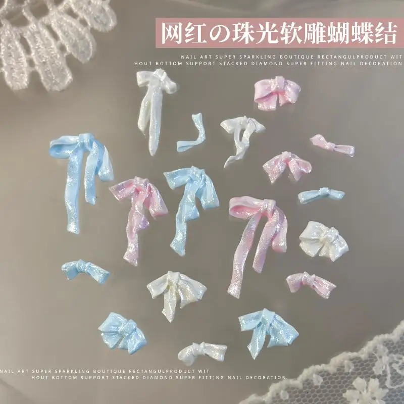 50Pcs Bowknot Nail Art Decorations 3D Satin Light Nail Charms Colorful Ribbon Bow Rhinestone DIY Manicure Tools Parts
