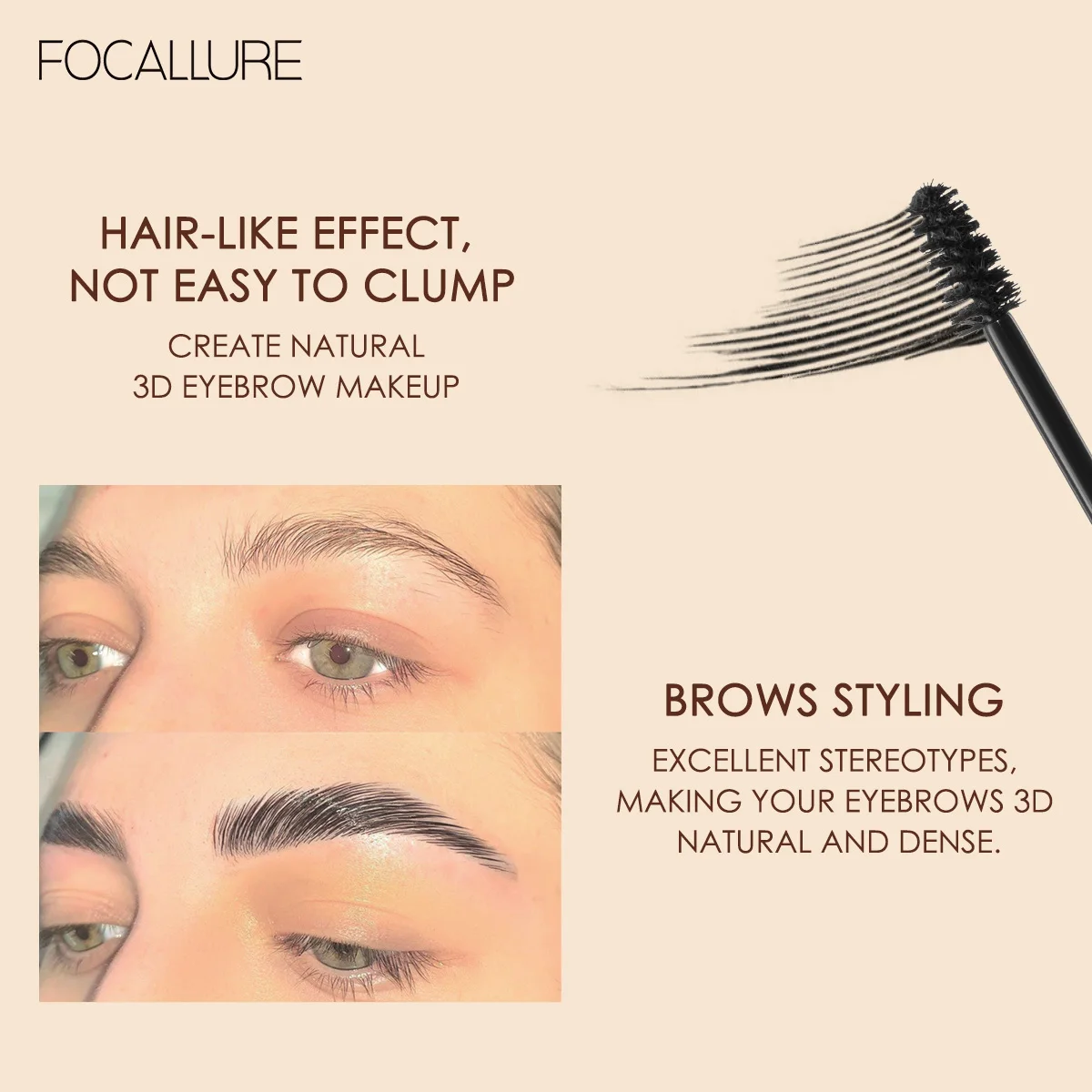 FOCALLURE Eyebrow Styling Gel Brows Wax Sculpt Soap Clear Brown Grey Waterproof Long-Lasting 3D Feathery Wild Brow Style Makeup