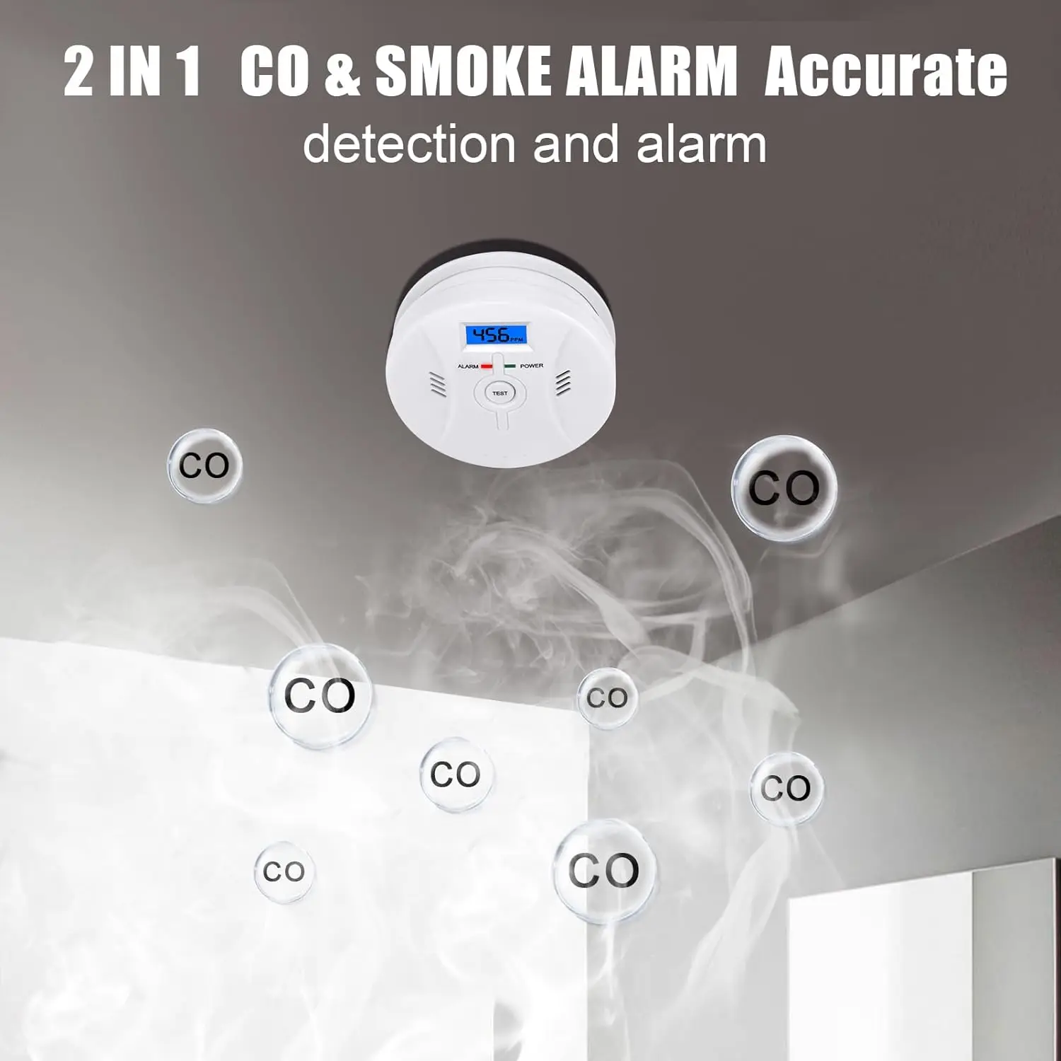 CDR-803 2 in 1 Carbon Monoxide Smoke Detector，Smoke Combination CO Alarm,  LED Screen,  Fire CO for Alarm for Home and Kitchen