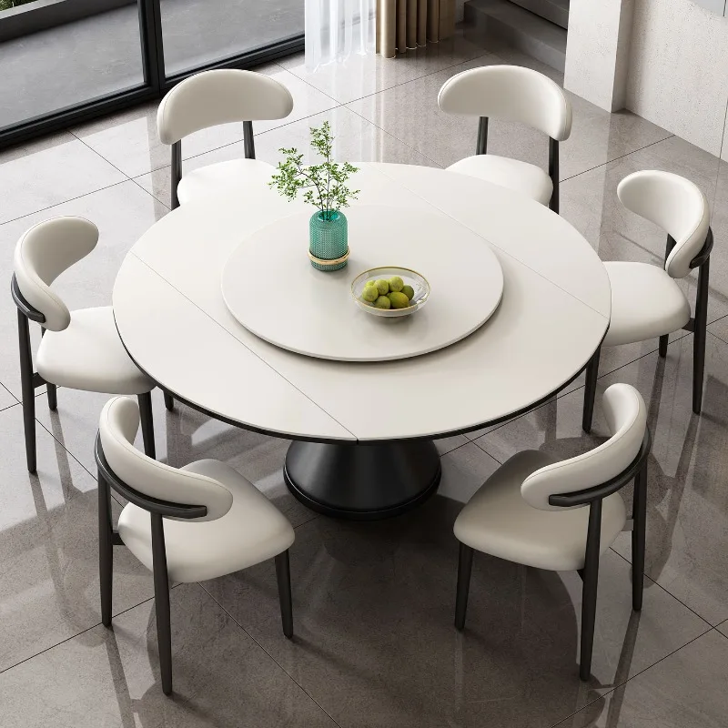

Rock slab dining table and chair combination household modern simple round dining table variable round table