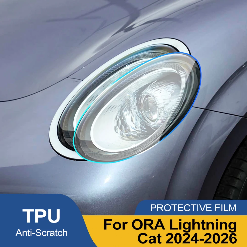 

Премиальная дымчато-черная защитная пленка из ТПУ для фар ORA Lightning Cat 2024-2026, глянцевая, предварительно вырезанная, антицарапийная виниловая пленка PPF
