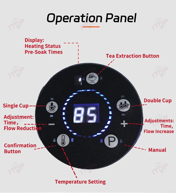ITOP CM-T1 Kommerzielle Kaffeemaschine, 9 Bar, Drehpumpe, 5 l Dampfkessel und 1 l Kaffeekessel, professionelles T3-System, 3500 W