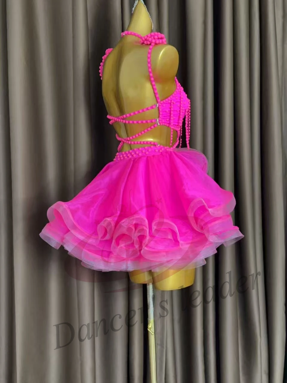 Latin Dance Adult Children's Dress AB Diamond High-End Custom Rose Red Mesh Skirt Precisely Tango Women's Clothing view 5