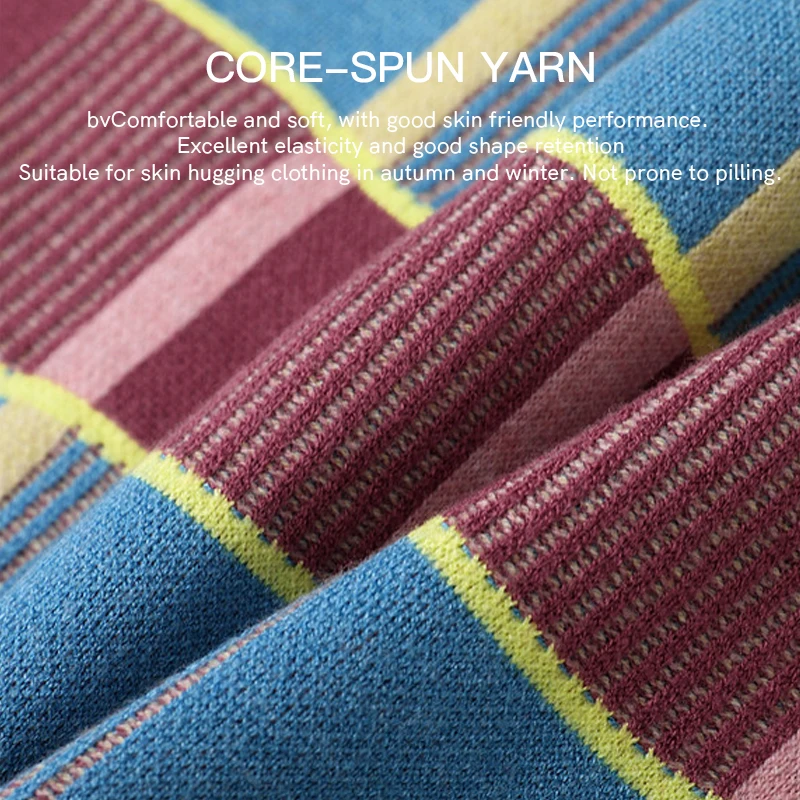 MOVEUP V‑Neck Knit Cardigan 2026 Autumn Color‑Block Plaid Jacquard Cardigans Dropped Sleeve Casual Commuter Sweater 3ELQ31705
