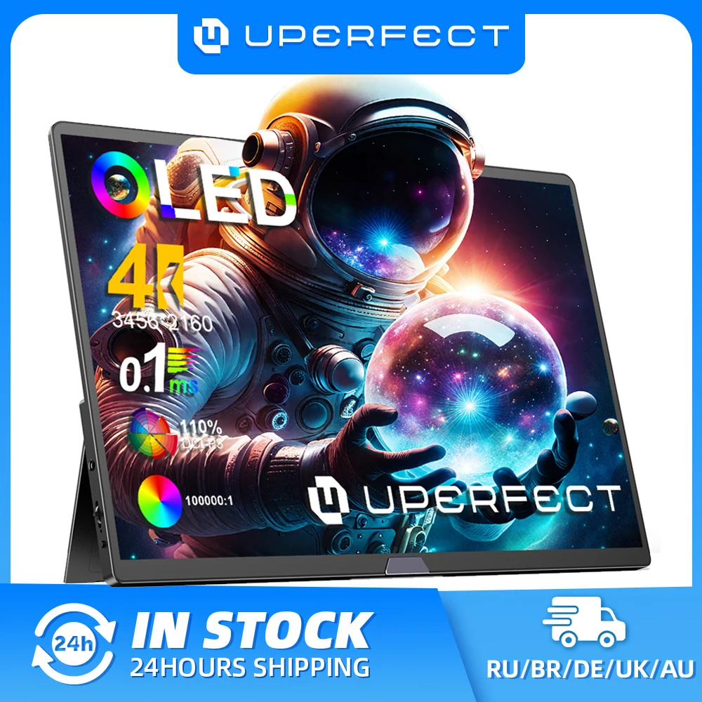 Monitor portátil UPERFECT 4K OLED de 15,6" UHD 3456*2160, pantalla para portátil, 110% DCI-P3, 500 nits, 0,1 ms, HDR, USB-C, HDMI, pantalla de viaje para mini PC, teléfono y consolas de juegos.
