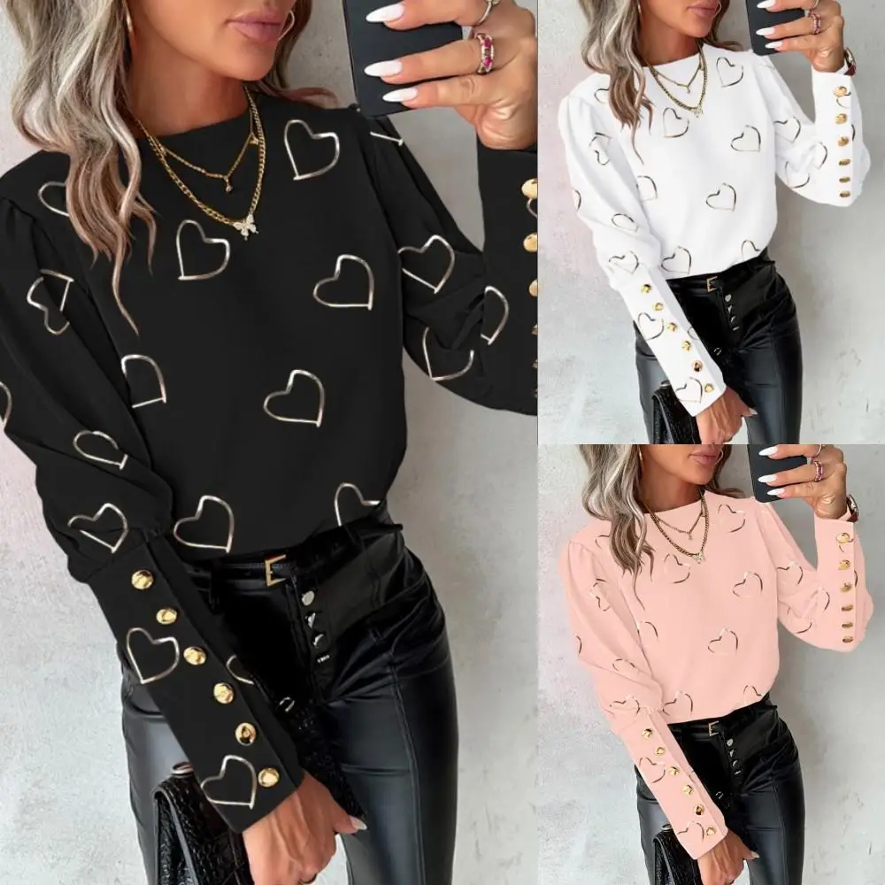 

Elegant Printed Long Sleeve Shirt for Women Casual Floral Pattern Cotton Shirt Office Lady Style Button down Top