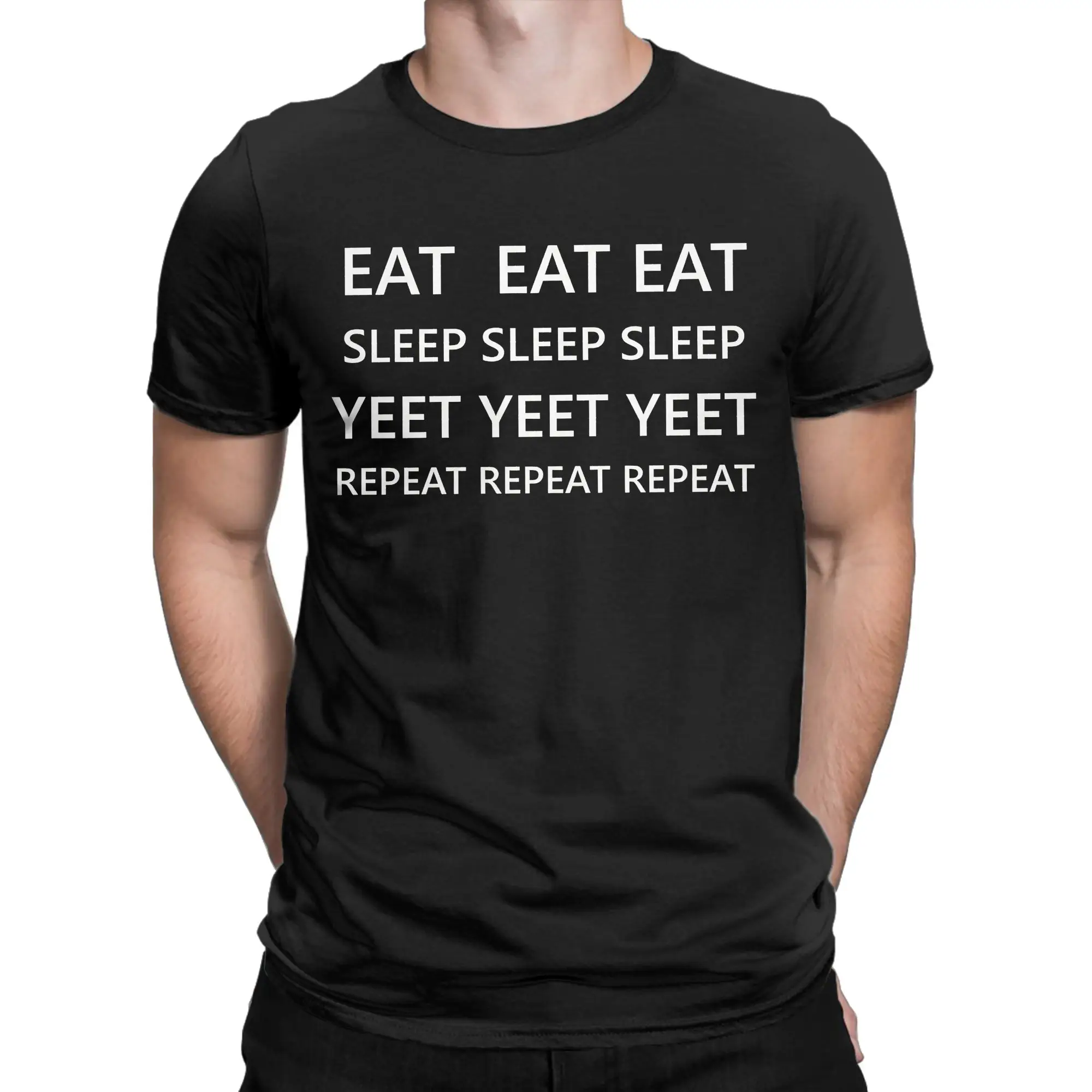 Casual T Shirt Beach Eat Sleep Yeet Repeat Premium    Popular T Shirts  100% Cotton Tshirt for Men Aesthetic Short Sleeve Tees