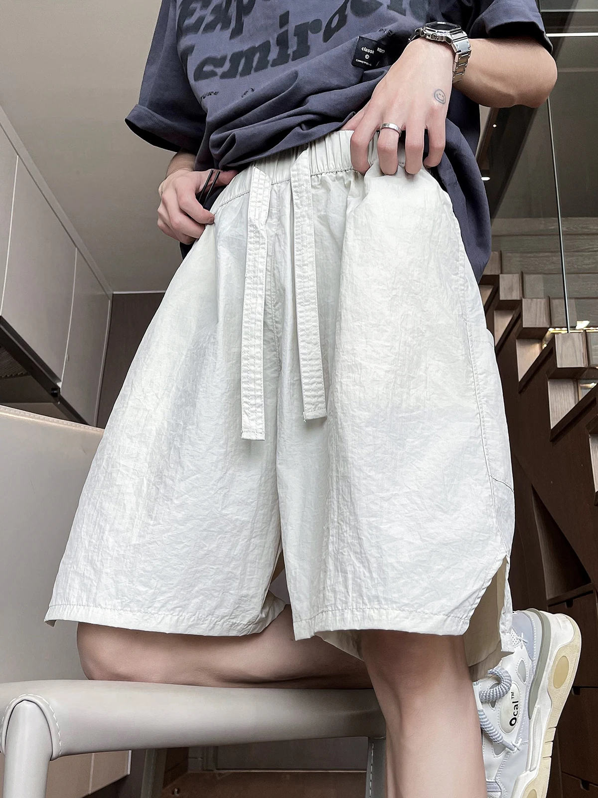 

Summer Thin Ice Silk Qui Dry Men's ort Pants Casual Faion Brand f-length Spor Five-Quarter Pants Straight Leg Fit