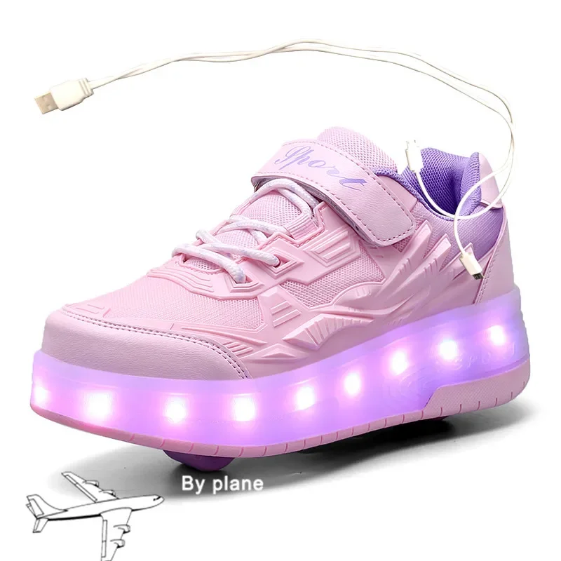 2024 New 29-40 USB Charging Children Sneakers With 2 Wheels Girls Boys Led Shoes Kids Sneakers With Wheels Roller Skate Shoes