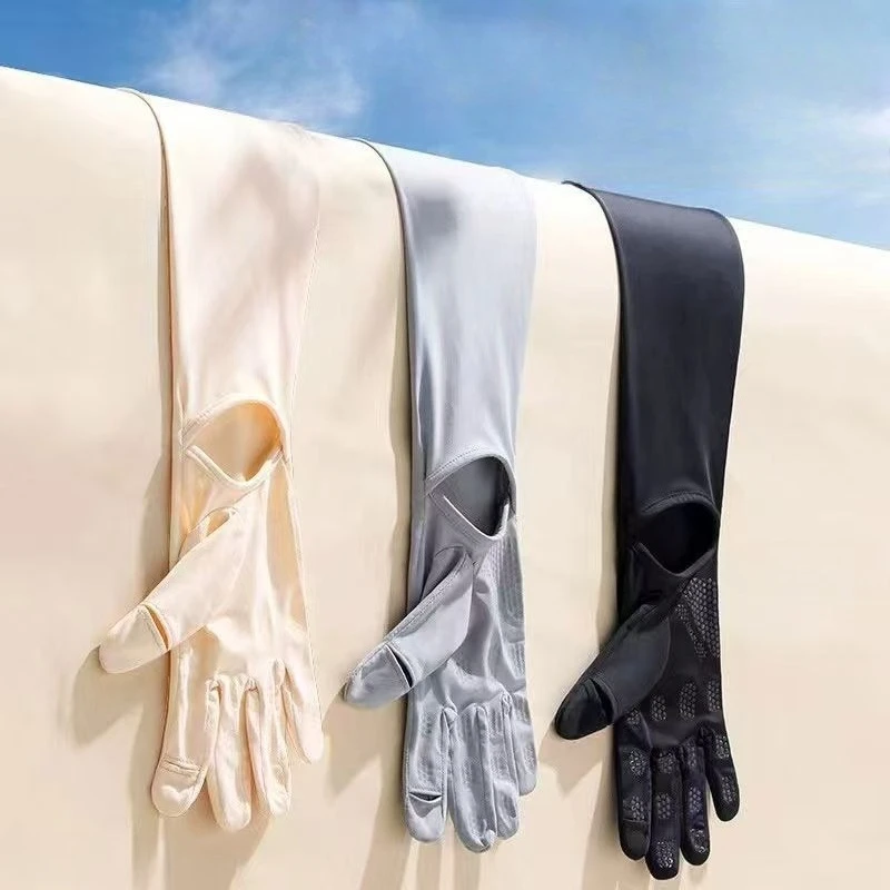 

Summer Ice Silk Sunscreen Gloves for Women's UV Protection Summer Breathable Thin Style Driving Ice Sleeves