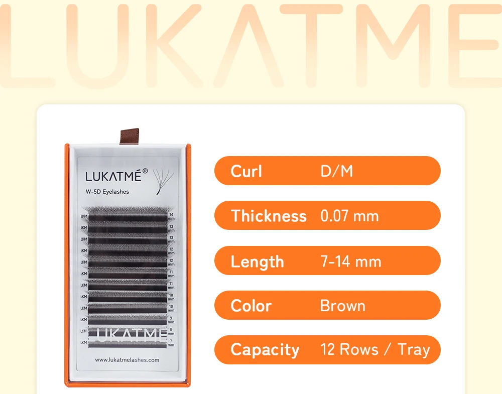 LUKATME 5D W-Form Braune Wimpernverlängerungen, Vorgefertigte Fächer, C/D/M-Kurve, Weiche Natürliche Volumen-Wimpern aus Kunstnerz 7-14mm für Verführerische Augen – Detail 2