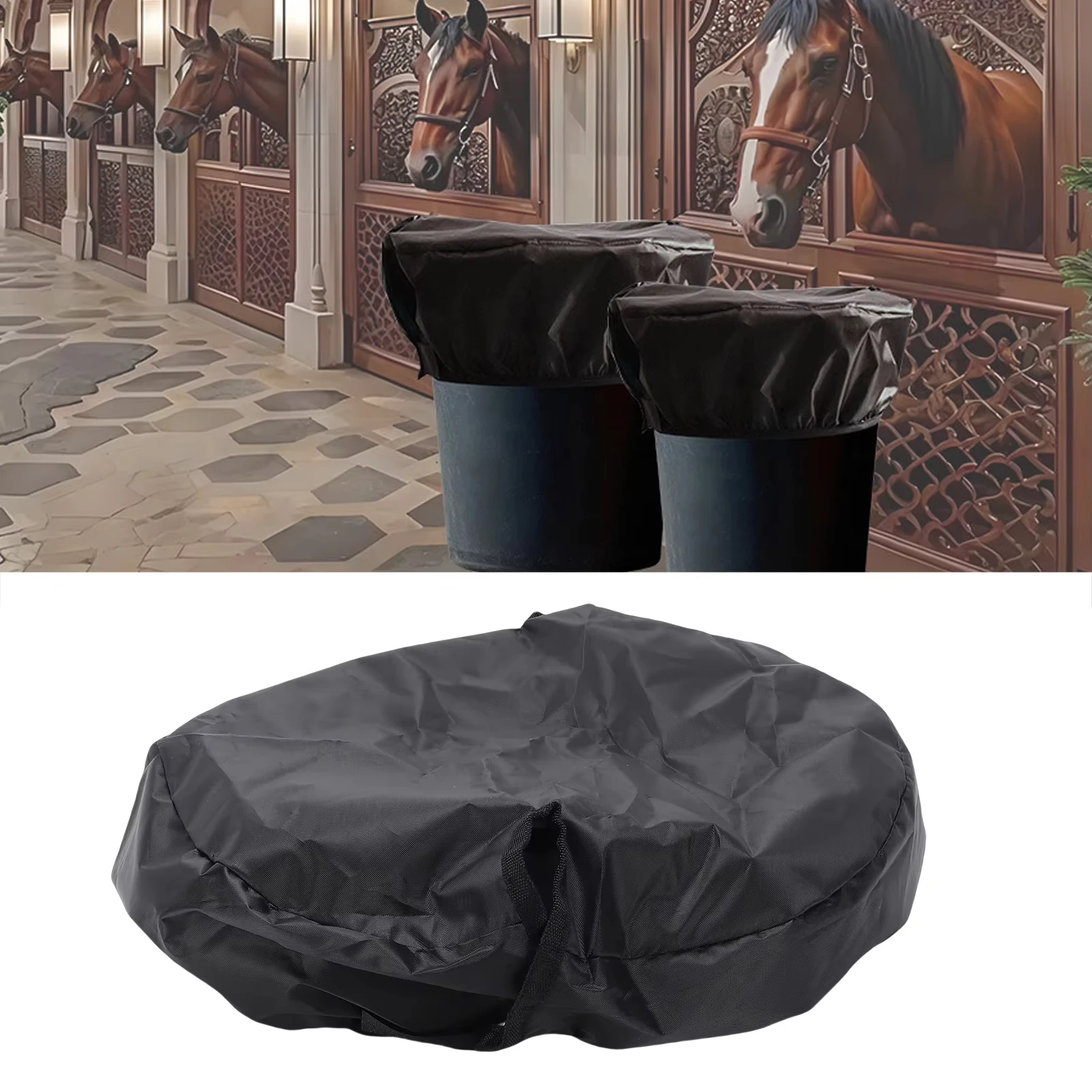 Multipurpose Horse Pony Feed Bowl Bucket Elasticated Cover Waterproof Feed Bin Protector for Equine Stable Full Daily Supplies