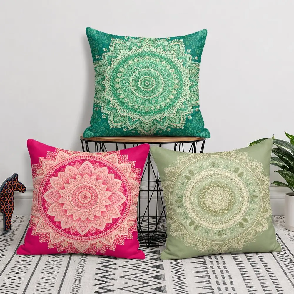 Ornate Indian Mandala Design Cushion Cover Short Plush Soft Double-Sided Printing Pillow Case Cozy Sofa Bedroom Home Decor Gift