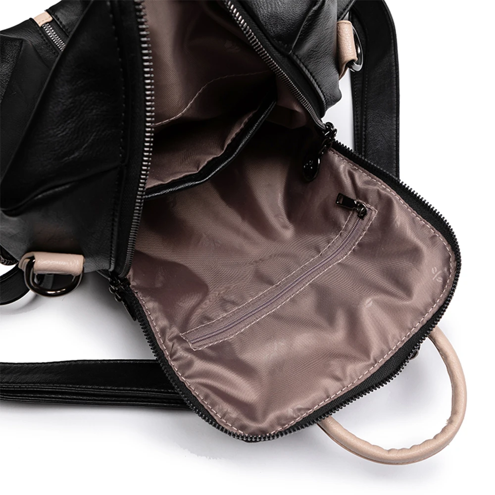 Panelled High Quality Leather Ladies Backpack Multifunctional Double Zipper Ladies Travel Backpack Fashion Ladies Shoulder Bag