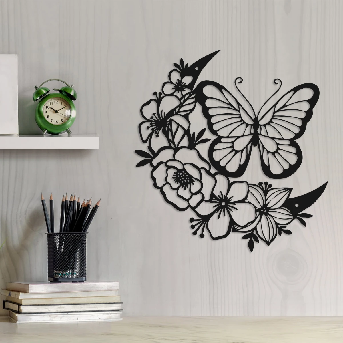 Metal Butterfly Wall Art Flower Wing Metal Wall Décor Modern Floral Butterfly Metal Sculpture Rust-Proof Butterfly Flower Silhou