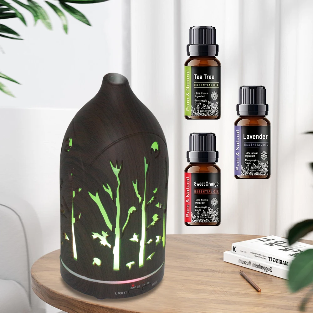 Relaxing Aromatherapy Diffuser 200ml Deep Wood Hollow Out Humidifier With Colorful Lights Quiet Operation for Yoga & Bedroom