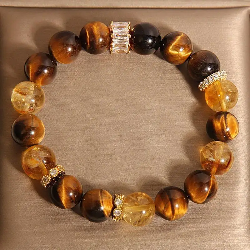 

Jinba Da комплексный натуральный зодиак год для женщин легкий роскошный нишевый изысканный желтый кристалл тигровый глаз камень браслет