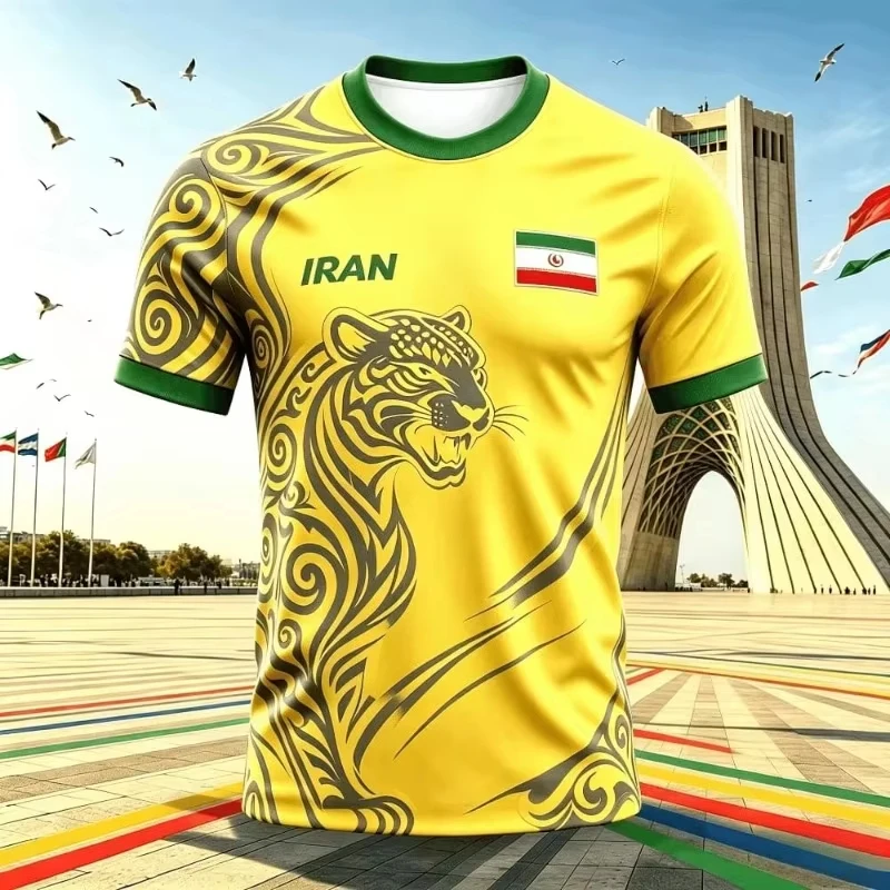 Iranian Persian Leopard Print Football Jersey, Men's Short-Sleeved Sportswear, Breathable and Quick-Drying Sportswear.