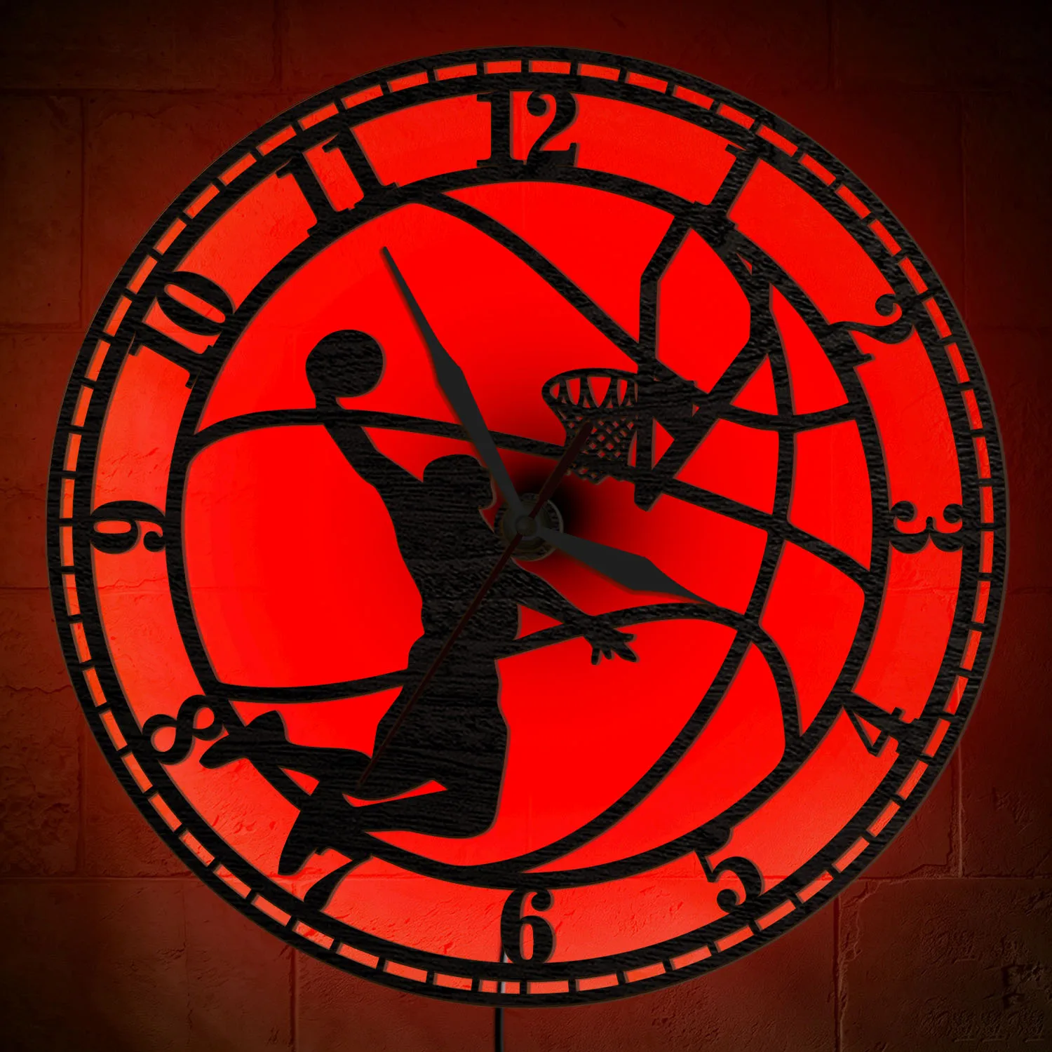 Basketball Player Dunk Glowing Sign LED Night Light Wall Clock for Man Cave Teen Room Hoop Baller Luminous Night Up Wall Clock