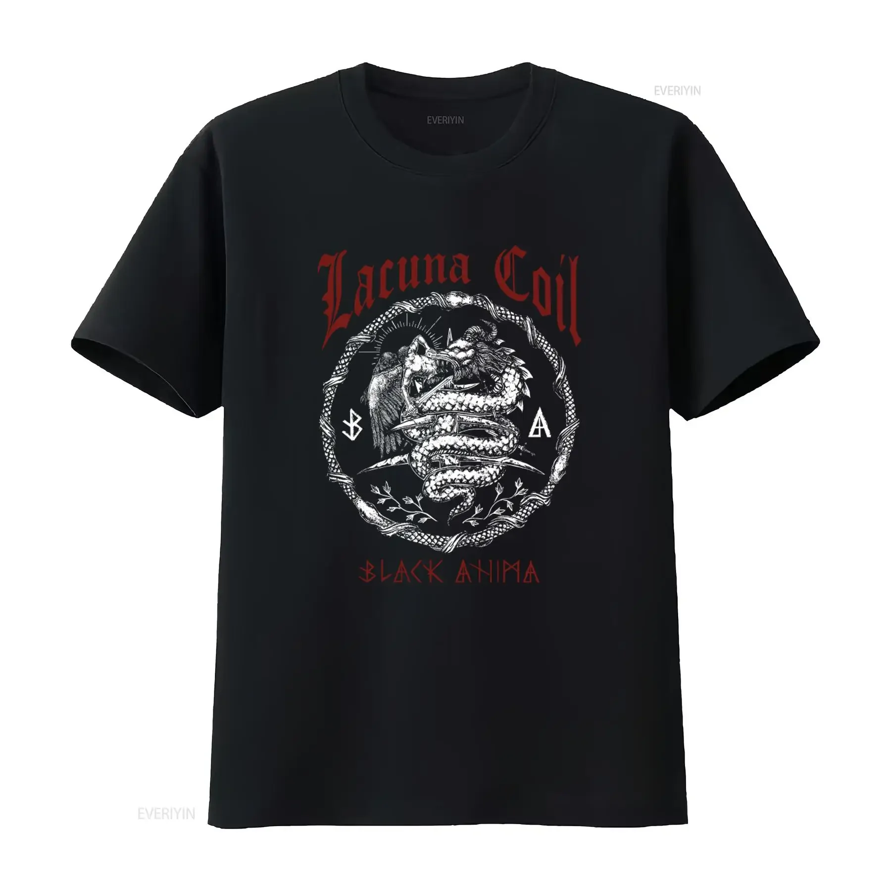 LACUNA COIL Black Anima T Shirt Gothic Rock Band Design with Serpent Angel Artwork vintage Washed Casual streetwear