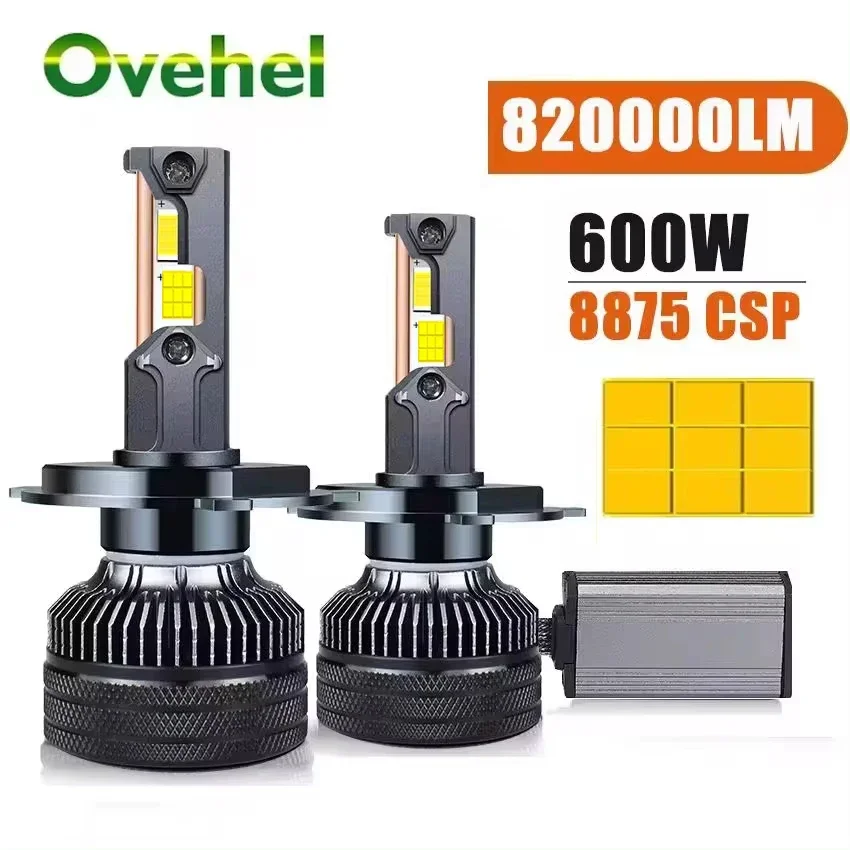 OVEHEL H7 H4 Led Lamp 600W 820000LM Three Copper Tube Led Lights For Car H1 H11 HB3 9005 HB4 9006 Led Headlight Bulb 6000K