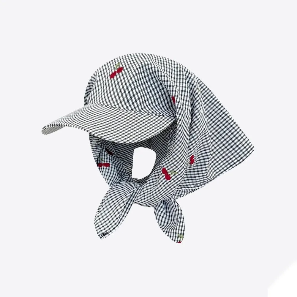 

Cute Plaid Headscarf Baseball Cap Korean Style Cherry Embroidered Sunscreen Beach Hats Sweet Sunscreen Peaked Cap Outdoor