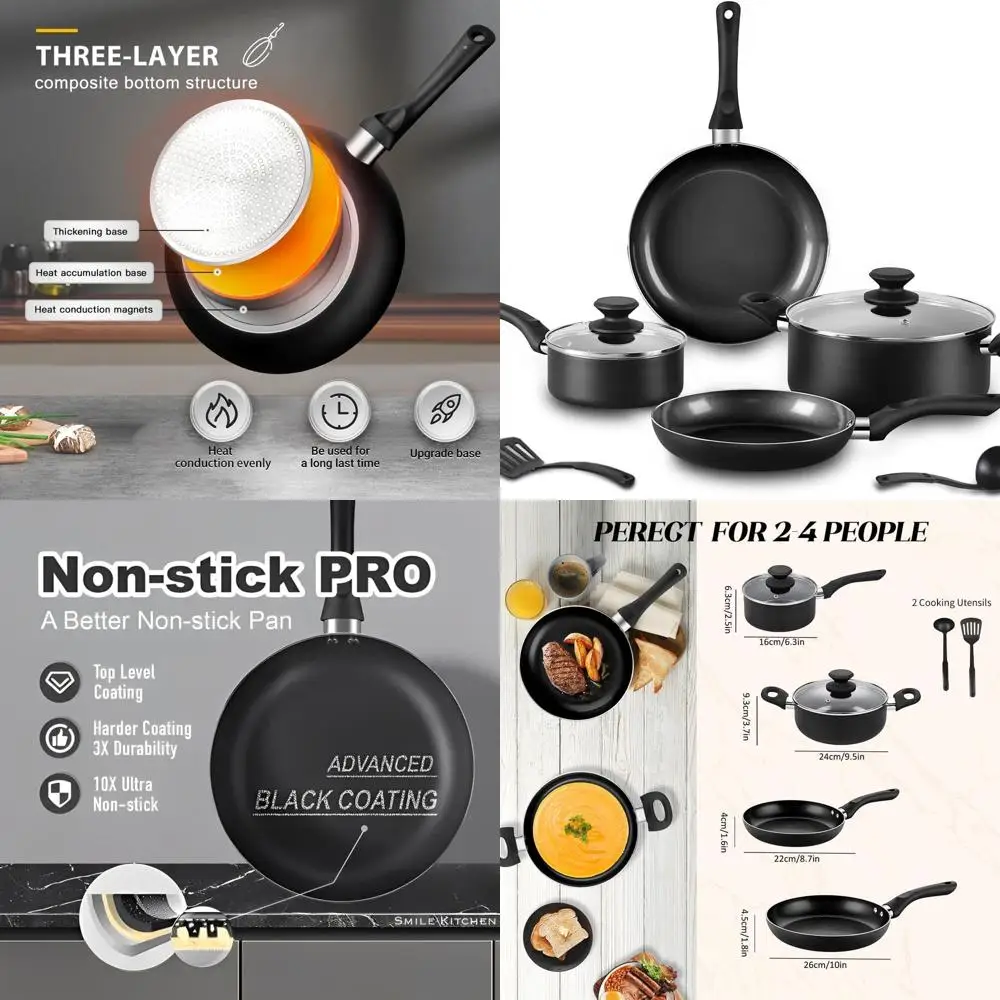 

8-Piece Black Ceramic Cookware Set: Nonstick Pans, Pots, Frying Pan, Saucepans, and Tools for Induction Cooktops