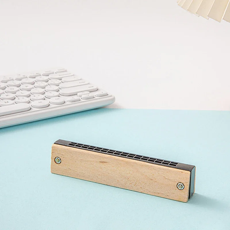 DIY White Embryo Wooden 16 Holes Little Harmonica Musical Instrument Kids Early Educational Enlightenment Toys
