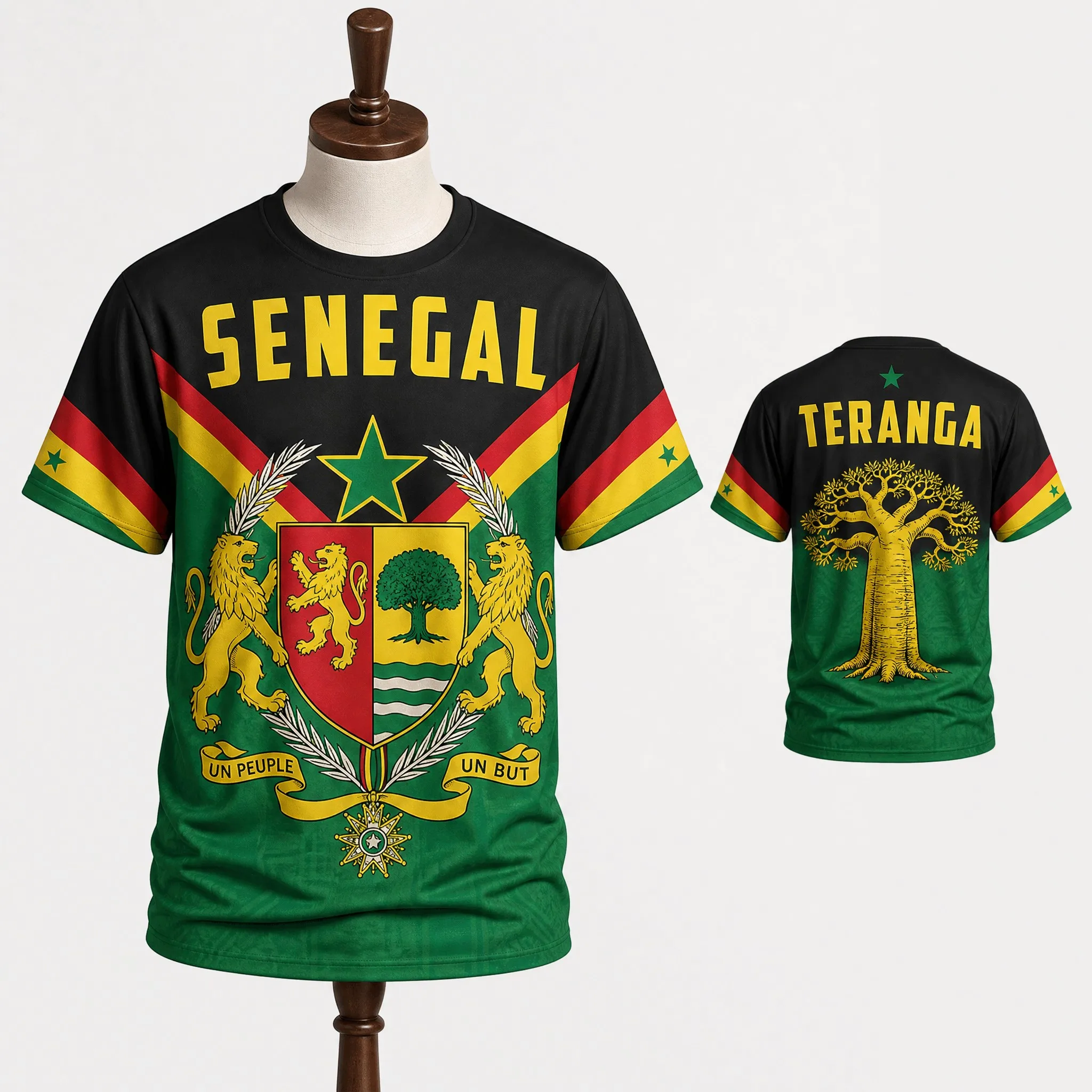 Senegal Mens Crest Baobab Graphic Tee Black Green Short Sleeve Fan Shirt Street Stadium Casual Heritage Pride Top Summer Daywear
