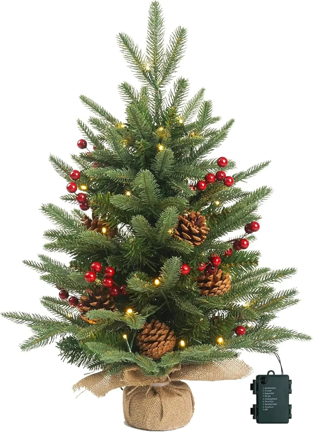 

20-inch Mini Christmas Tree with 2M LED Lights, 75 Branch Tips for Home Office Decor
