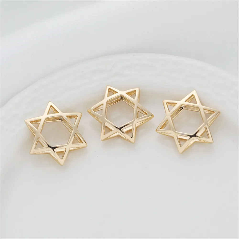 1pcs 14K Gold Color Retention Hexagram Ferrule Pendant Accessories, DIY Beaded Charm Accessories, Necklace, 16mm