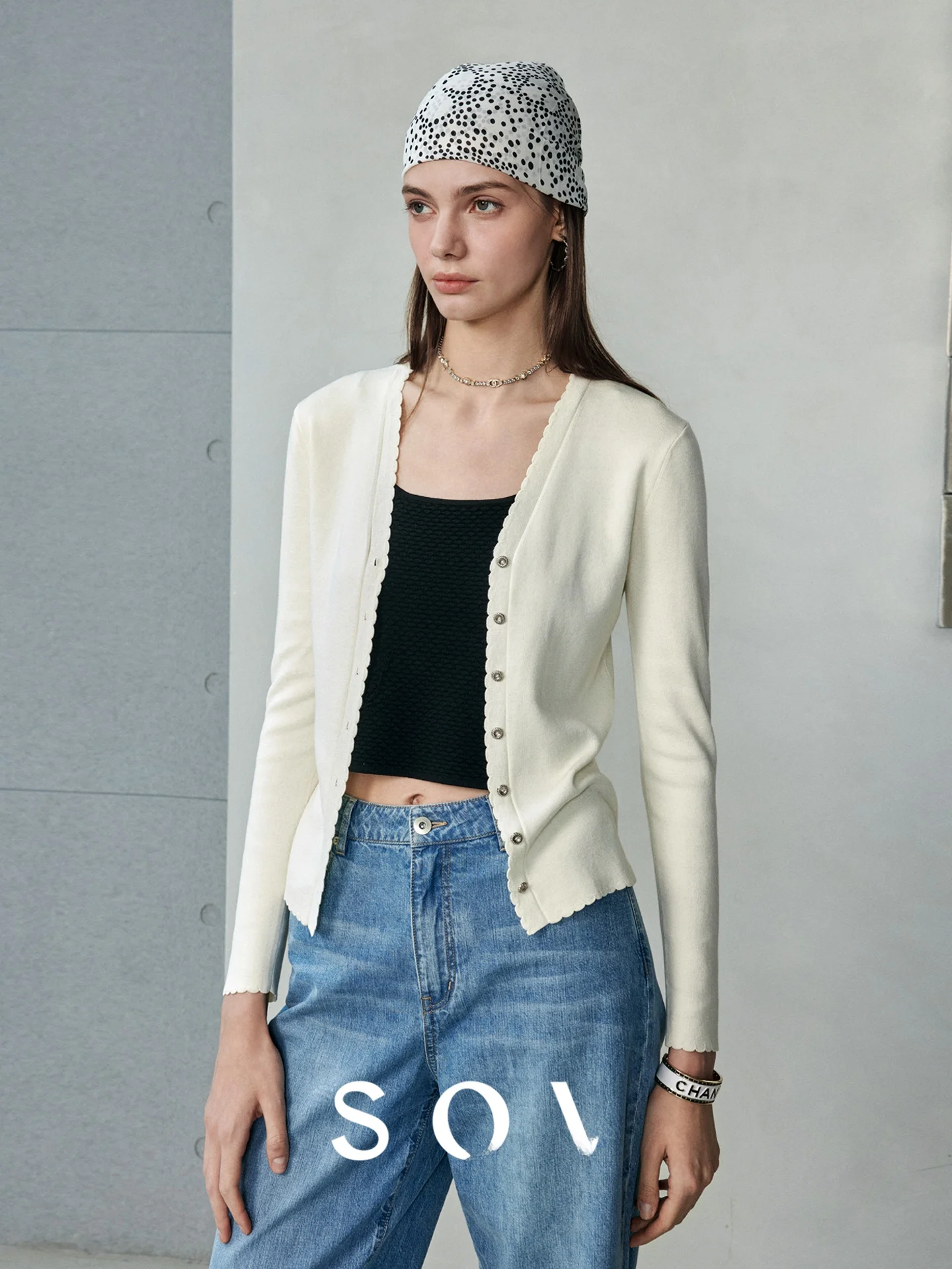 

Кардиган с V-образным вырезом из смесового шелка и хлопка SOV, белый, из натурального шелка, комфортный, приятный для кожи, премиум-качество