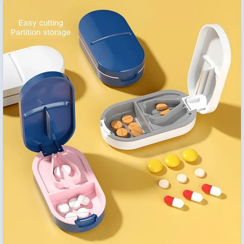 Pill Cutter Portable 2 in 1 Medicine Storage Box Pill Tablets Organizers Container Waterproof  Pill Divider Tablet Cut Pills