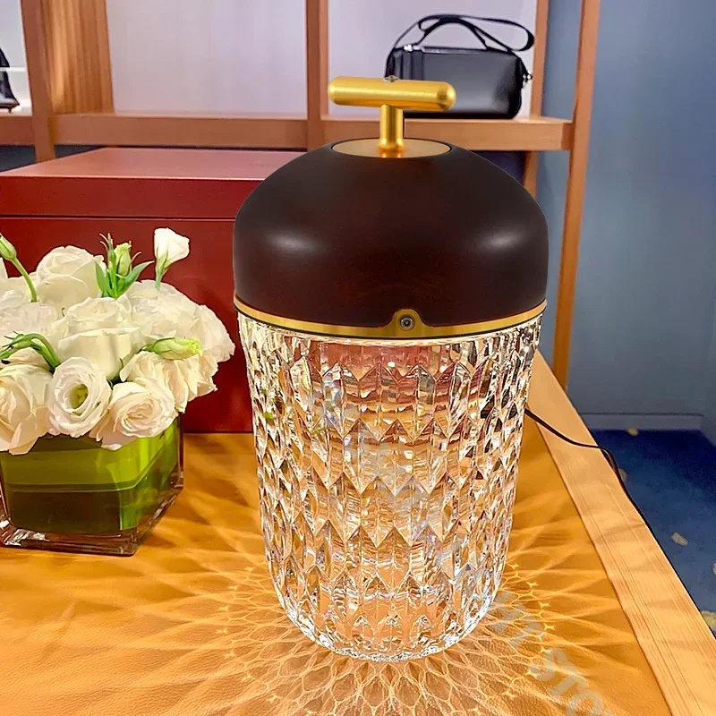 Touch Switch Conical Crystal Lamp Large Bedside Lamp Home Decoration Handheld Warm Atmosphere Big Embrace Lamp LED Reading Light