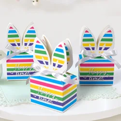 10Pcs Cute Rainbow Rabbit Theme Paper Cookie Candy Box Gift Packing Boxes for Kids Birthday Baby Shower Easter Party Decoration