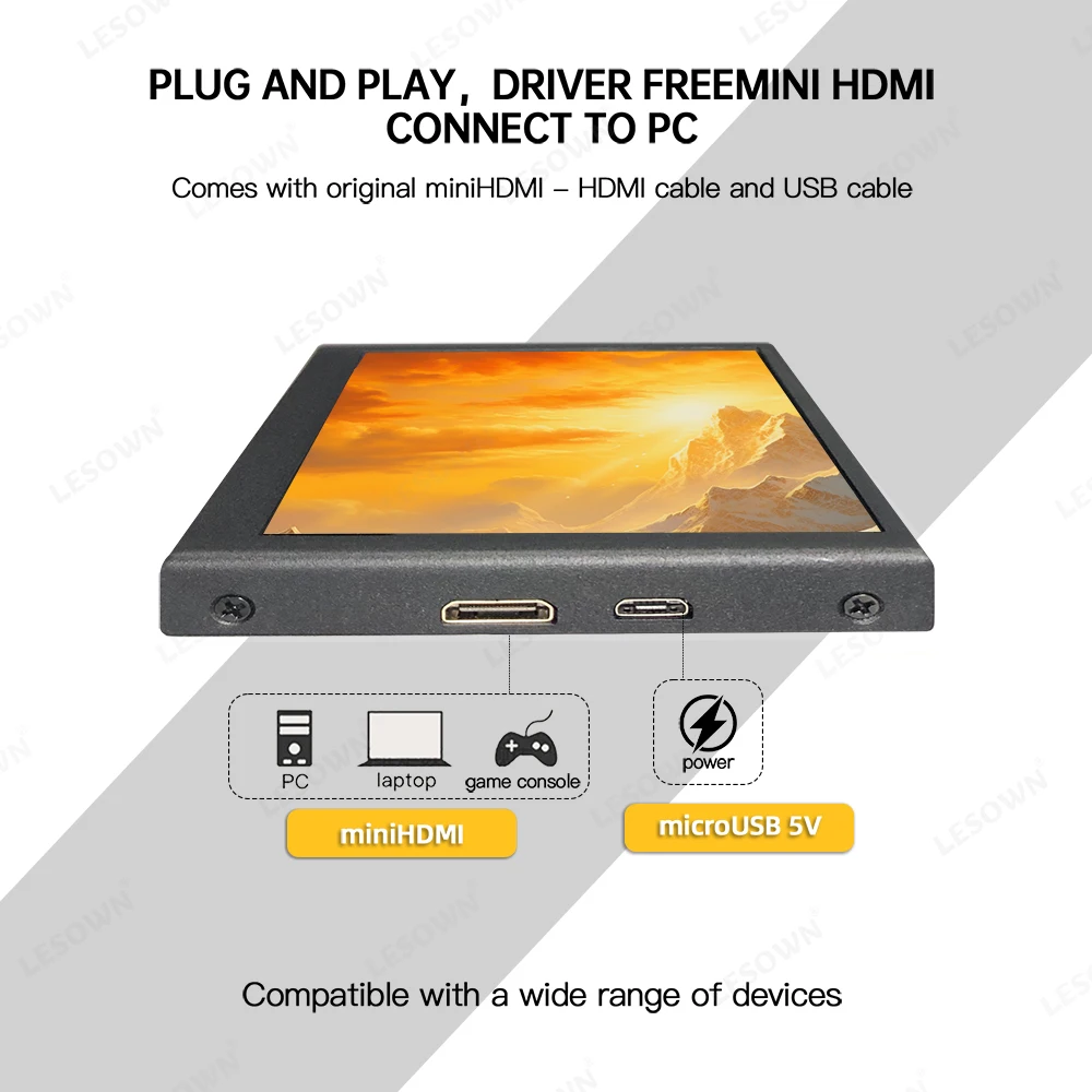 LESOWM HDMI 800x480 5 inch IPS USB Secondary Screen mini Computer Display CPU GPU Temp Monitor with Metal Case for Aida64