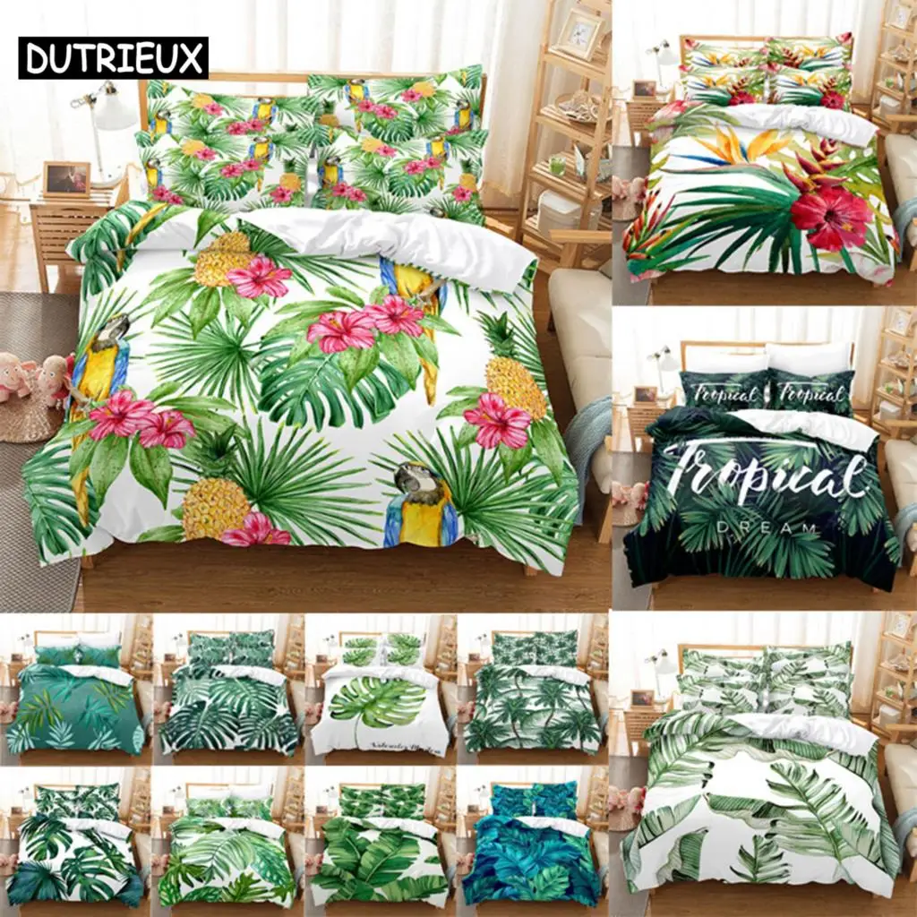 

Quilt Duvet Cover Bedding Set Pillowcase Linens Green Plant 3D Queen King Size Double Bed Full Single 220x240 200x200 Bedroom