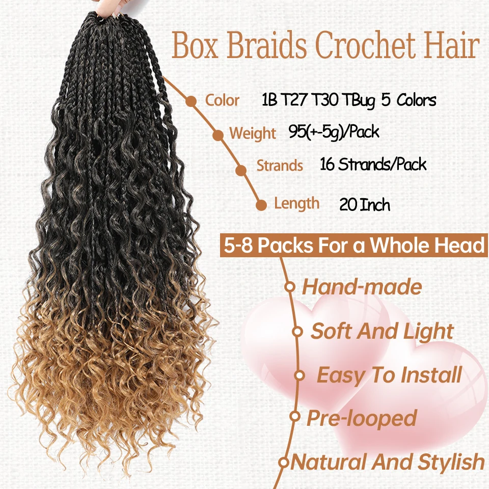 20 pollici Crochet Hair Goddess Box trecce all'uncinetto capelli sintetici bohémien trecce estensioni capelli Boho intrecciare i capelli per le donne nere